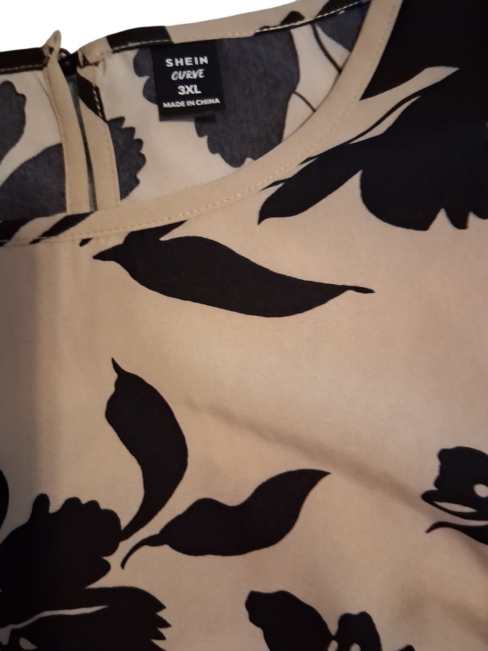 SHEIN Beige Blouse with Black Floral Print - Picture 2 of 4